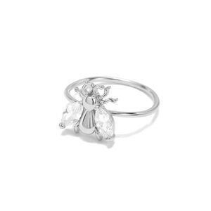 Platinum Plated Bee Ring With Diamond Wing Accents